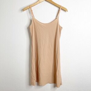 Commando Two-Faced Tech Full Slip Beige Nude Adjustable Strap Mini Dress M/L